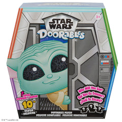 Just Play Star Wars Doorables Puffables Mandalorian 10-inch plush with soft fur for cuddling.
