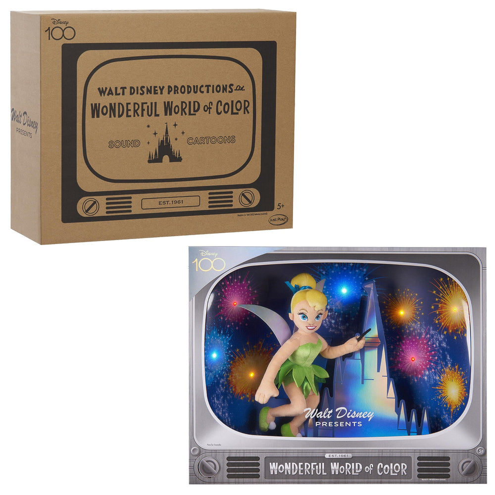 Just Play Tinker Bell plush diorama fireworks scene, captures magical night vibe.