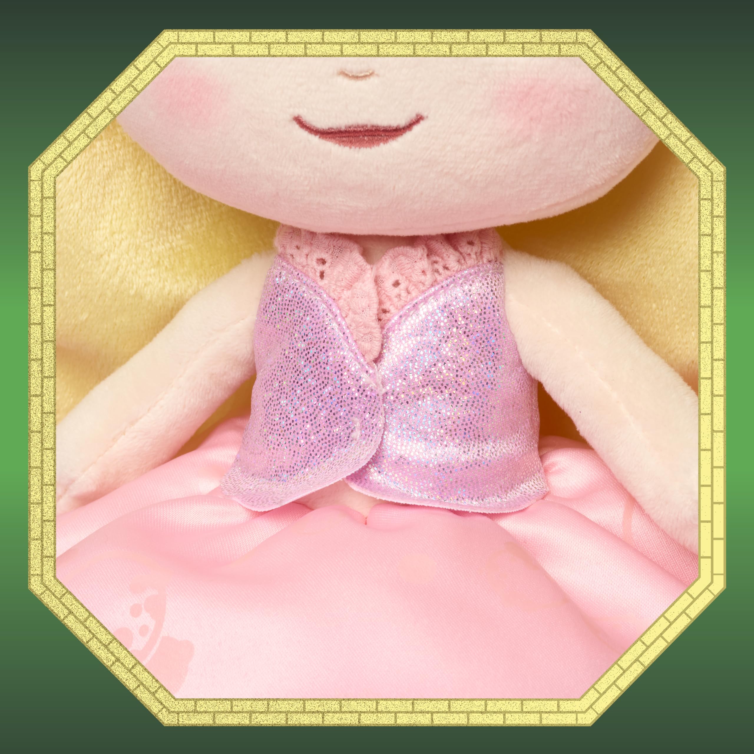 Just Play Wicked Glinda embroidered-face plush highlighting character details