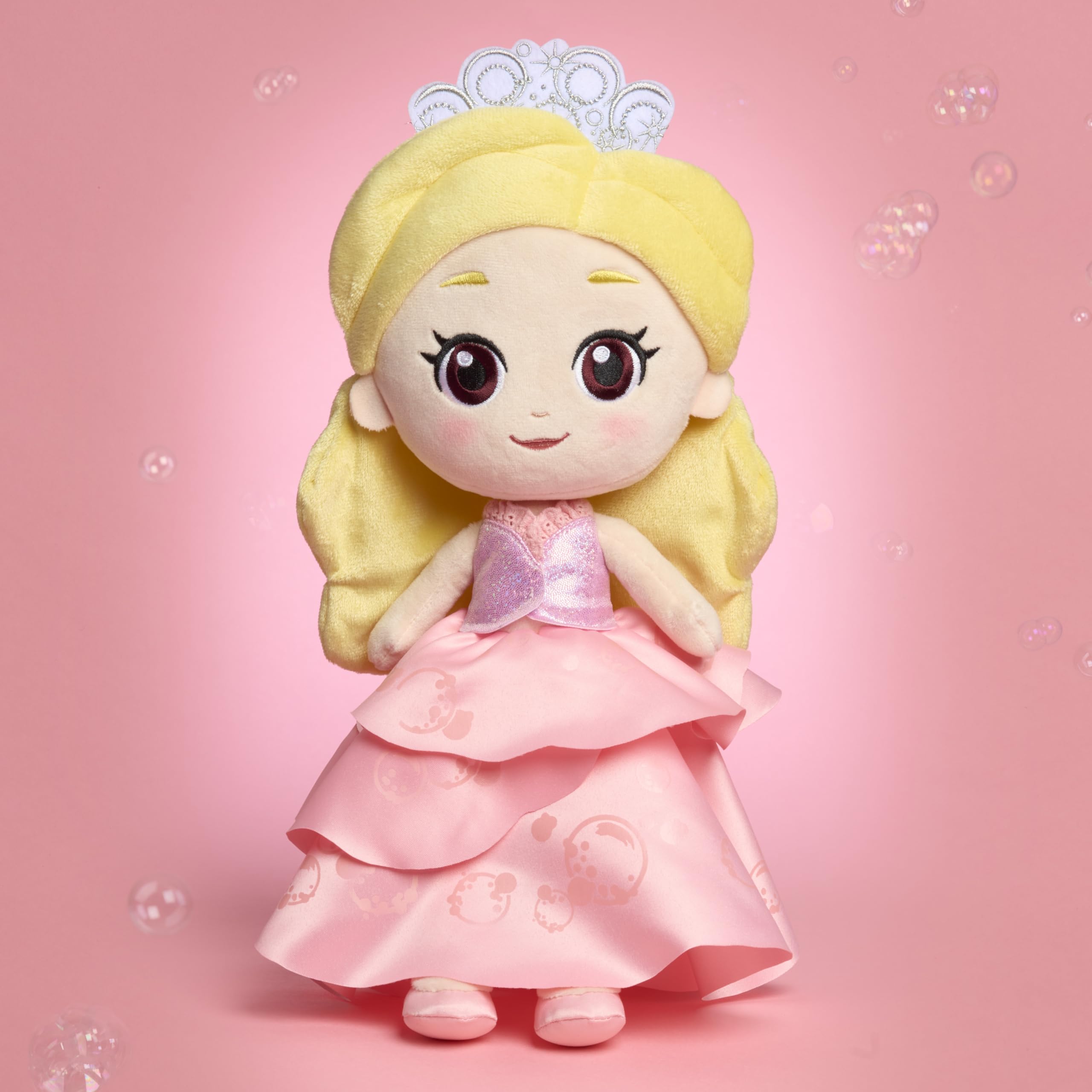 Just Play Wicked Glinda plush showing pink gown detail and charm