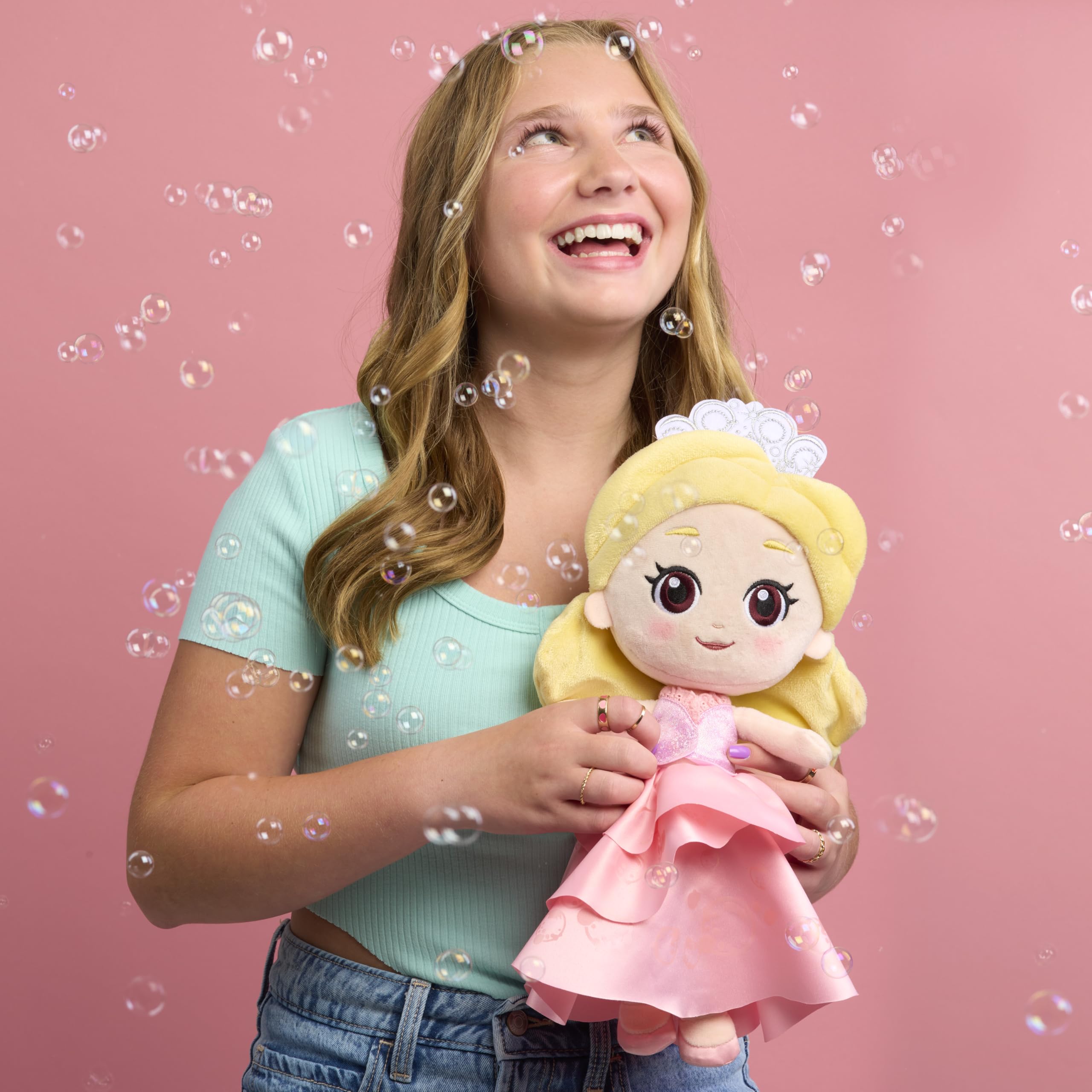 Just Play Wicked Glinda plush with satin slippers for dress-up moments