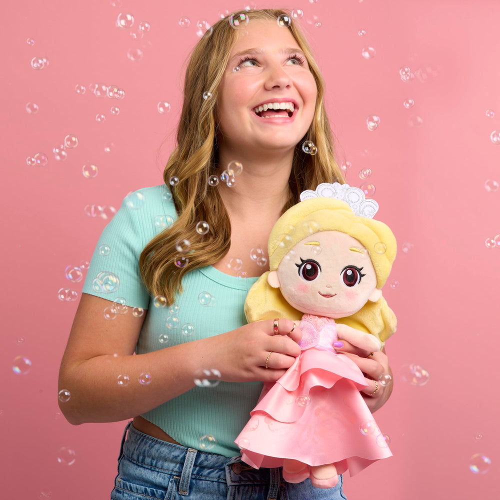 Just Play Wicked Glinda plush with satin slippers for dress-up moments
