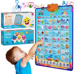 Just Smarty Baby Shark poster with alphabet and numbers for early learning.