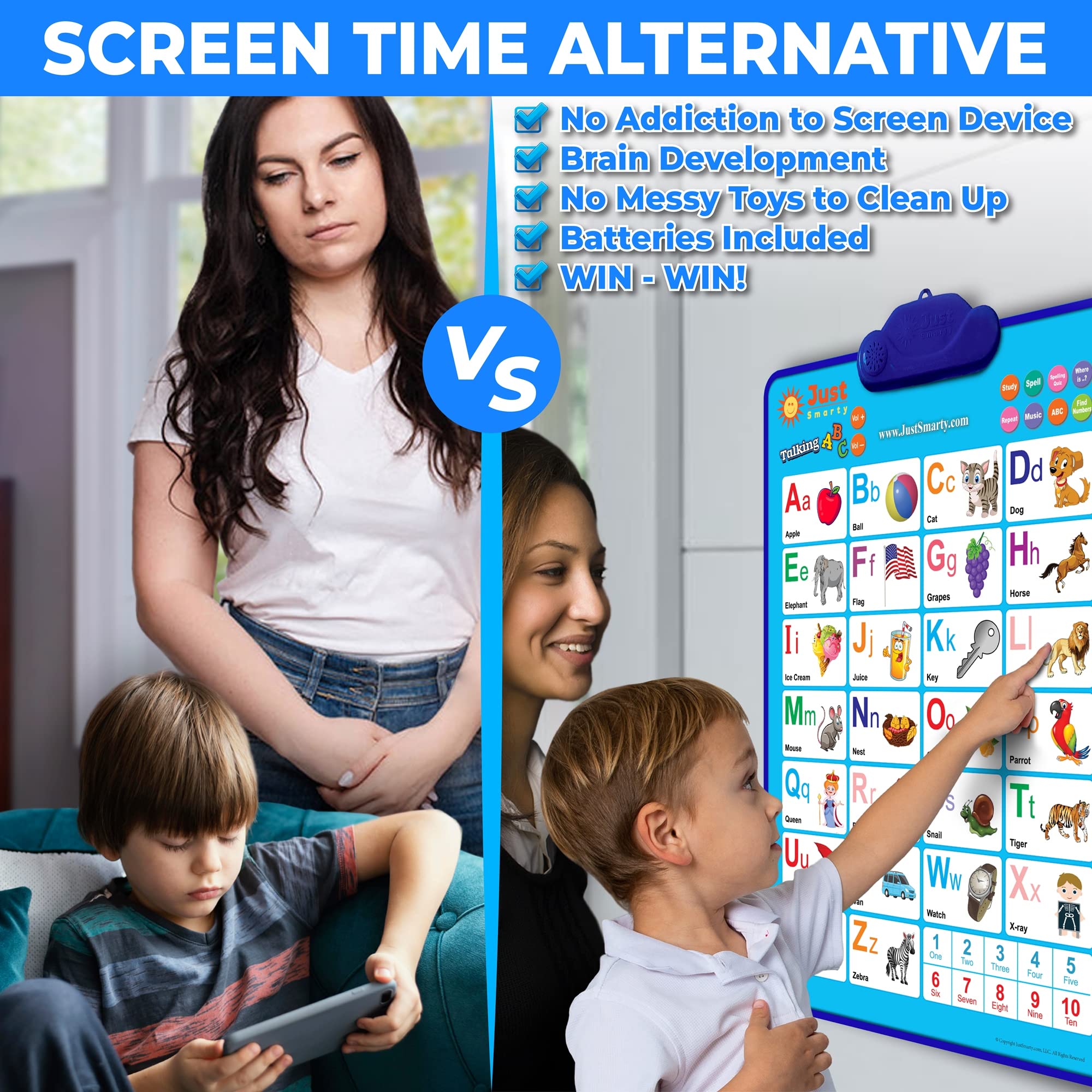 Just Smarty color-changing LED feedback – shows green for correct answers, red for incorrect.