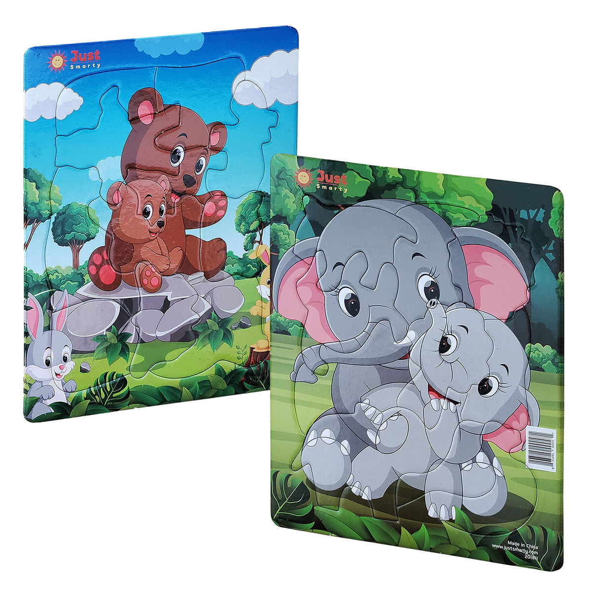 Just Smarty elephant 10-piece puzzle tray for ages 3-5 supports focus and fine motor skills.