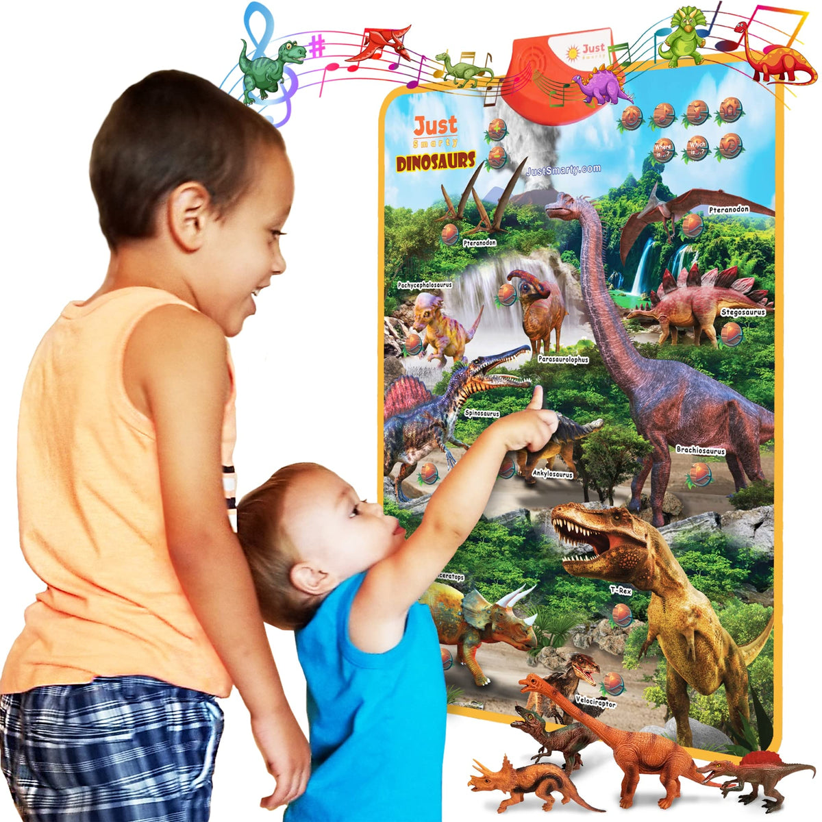 Just Smarty interactive dinosaur poster promotes early learning with vivid visuals