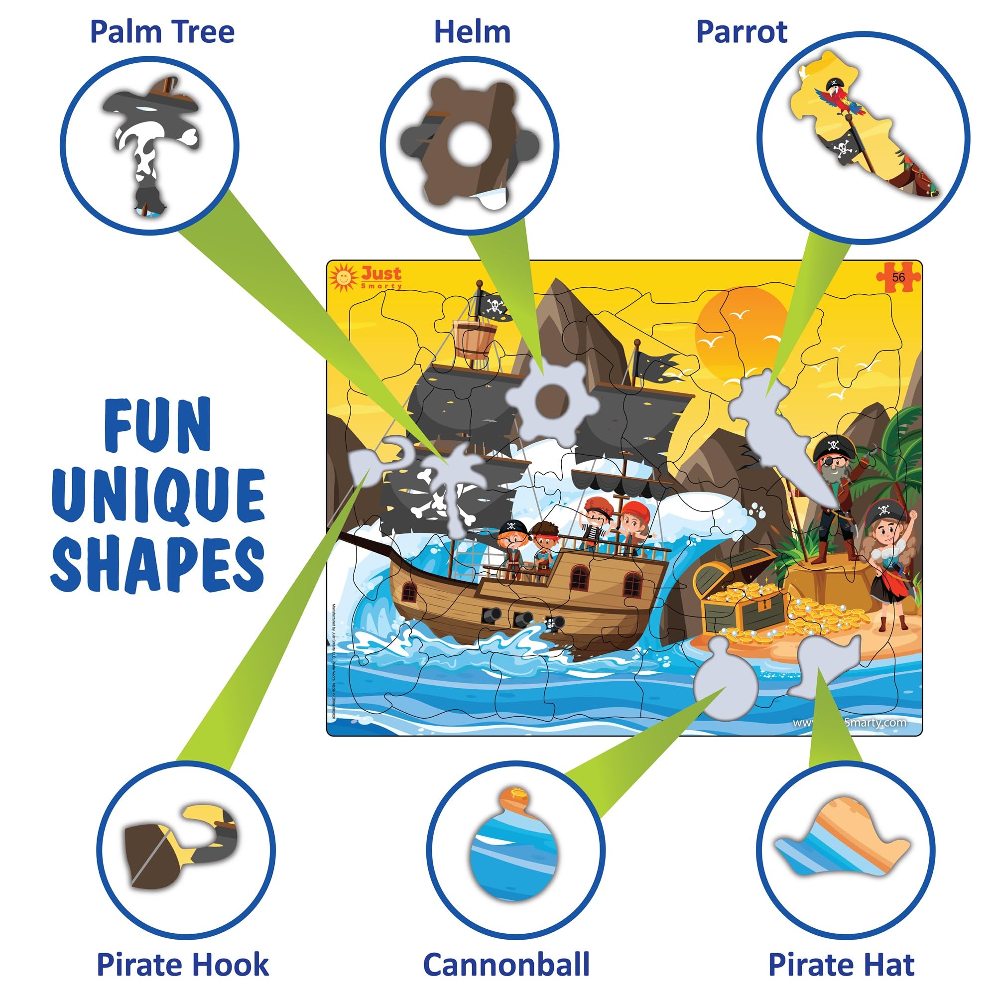 Just Smarty toddler playing with pirates puzzle exploring fit and sequence