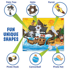Just Smarty toddler playing with pirates puzzle exploring fit and sequence