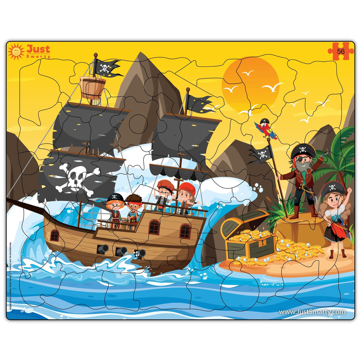 Just Smarty Toddler Pirates Puzzle front view with vibrant box and 56-piece set