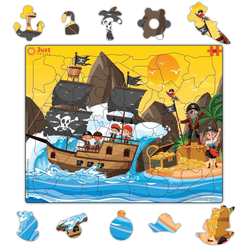 Just Smarty Toddler Pirates Puzzle pieces spread on tray for easy sorting