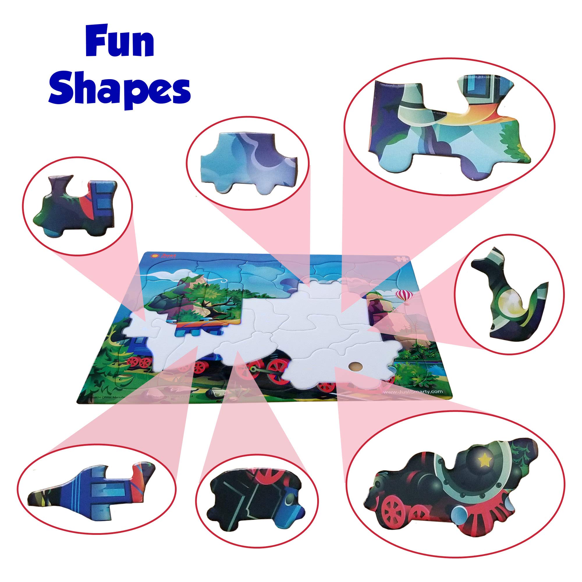 Just Smarty Train Puzzle car piece demonstrating diverse shapes.