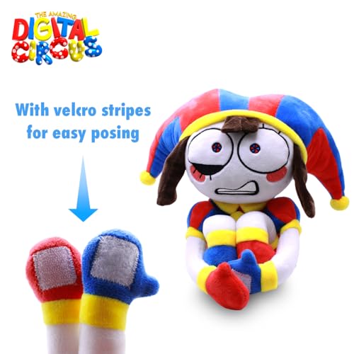 Just Toys Pomni plush close-up face detail with precise stitching.