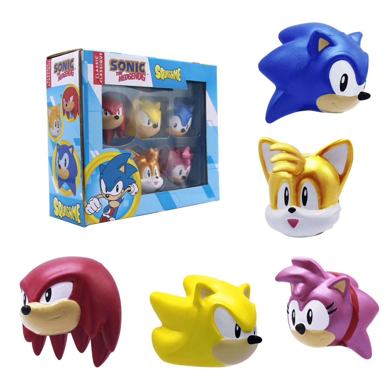 Just Toys LLC Sonic SquishMe Series 1 front view highlighting collectible packaging.