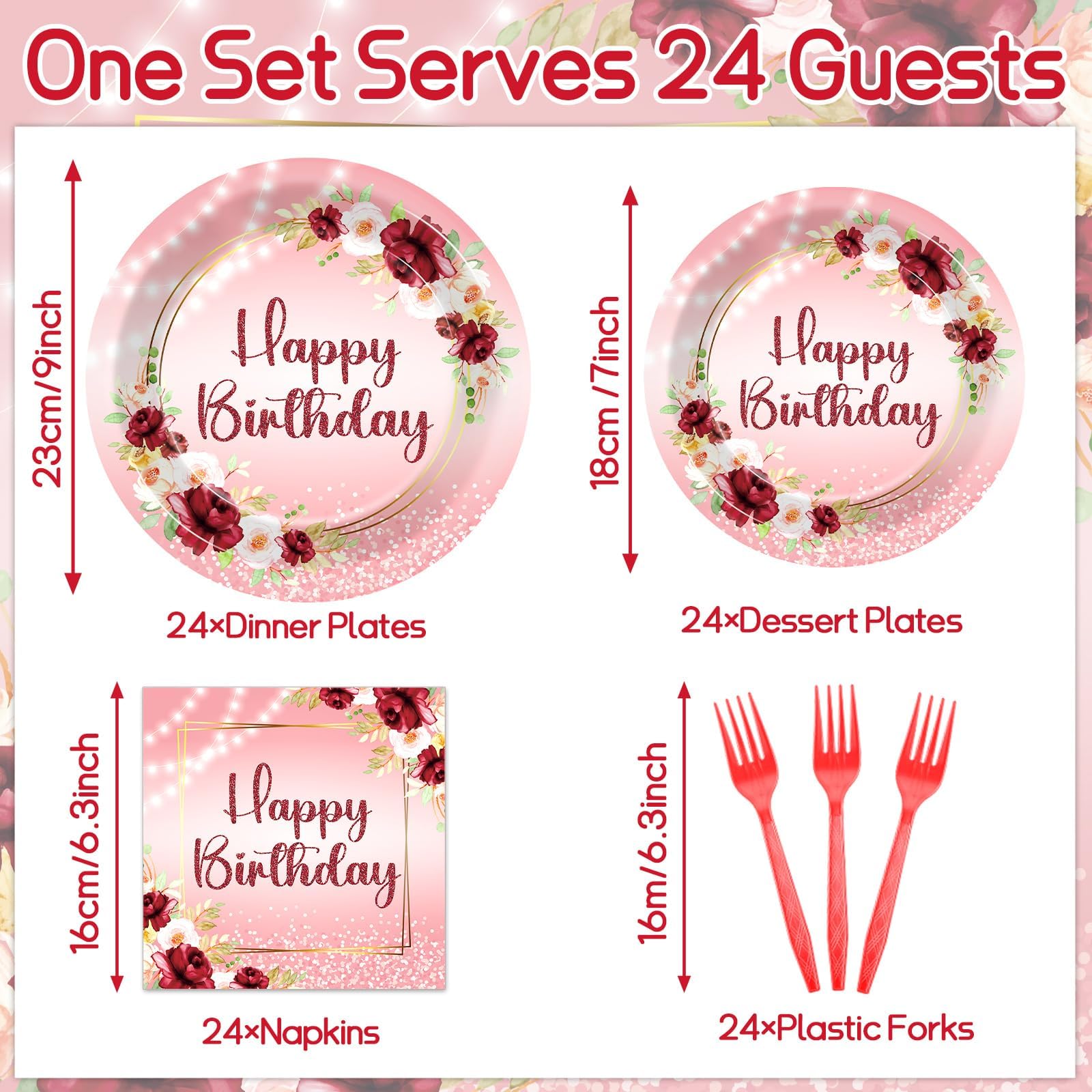Justforjoyful burgundy floral dessert plates seven-inch highlight color and festive serving.