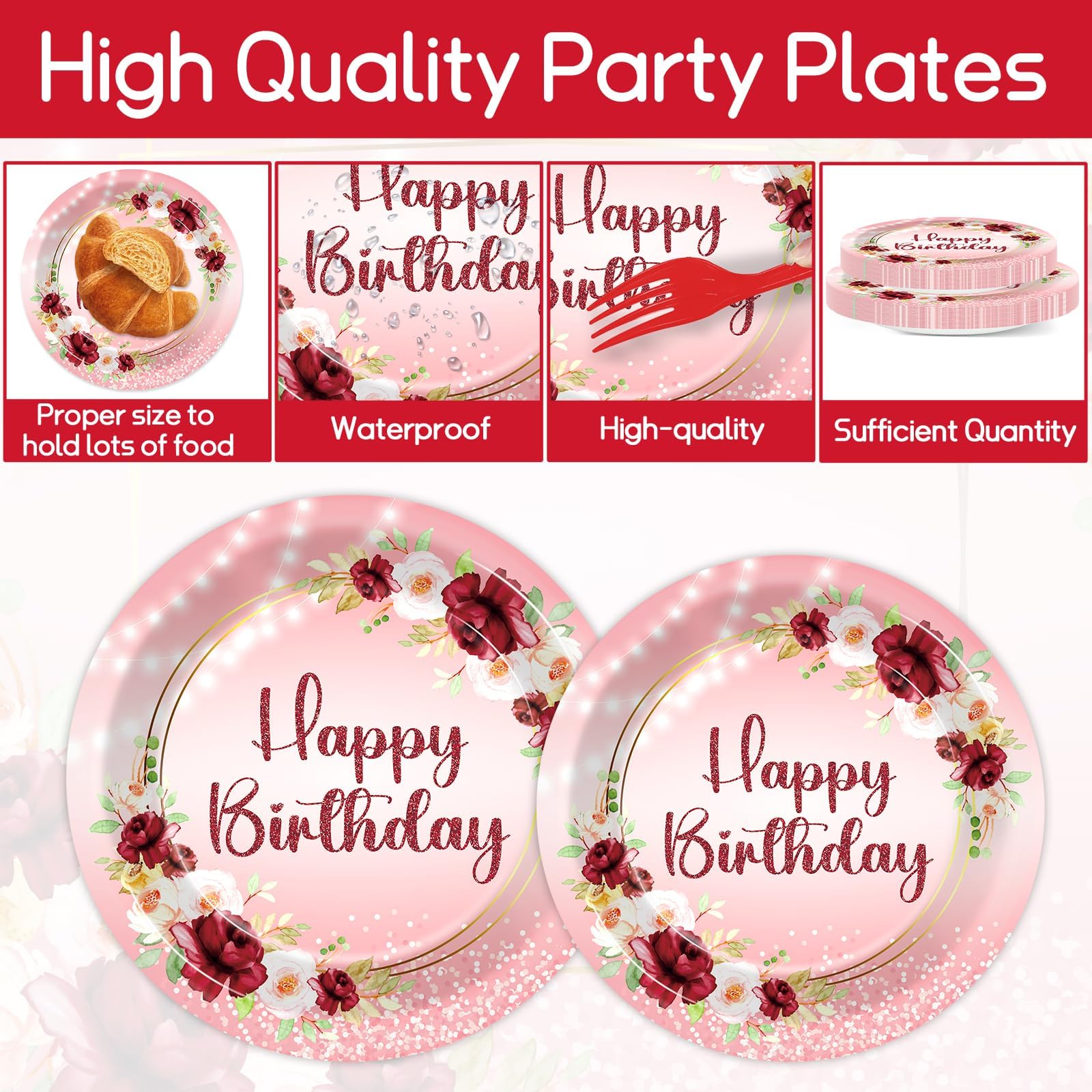 Justforjoyful burgundy floral napkins add chic coordination and spill protection.