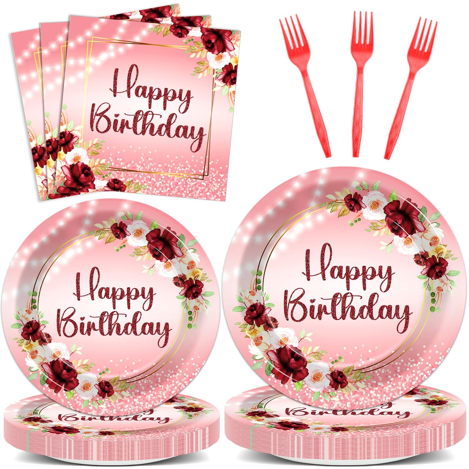 Justforjoyful burgundy floral plates nine-inch for elegant party dining and easy cleanup.