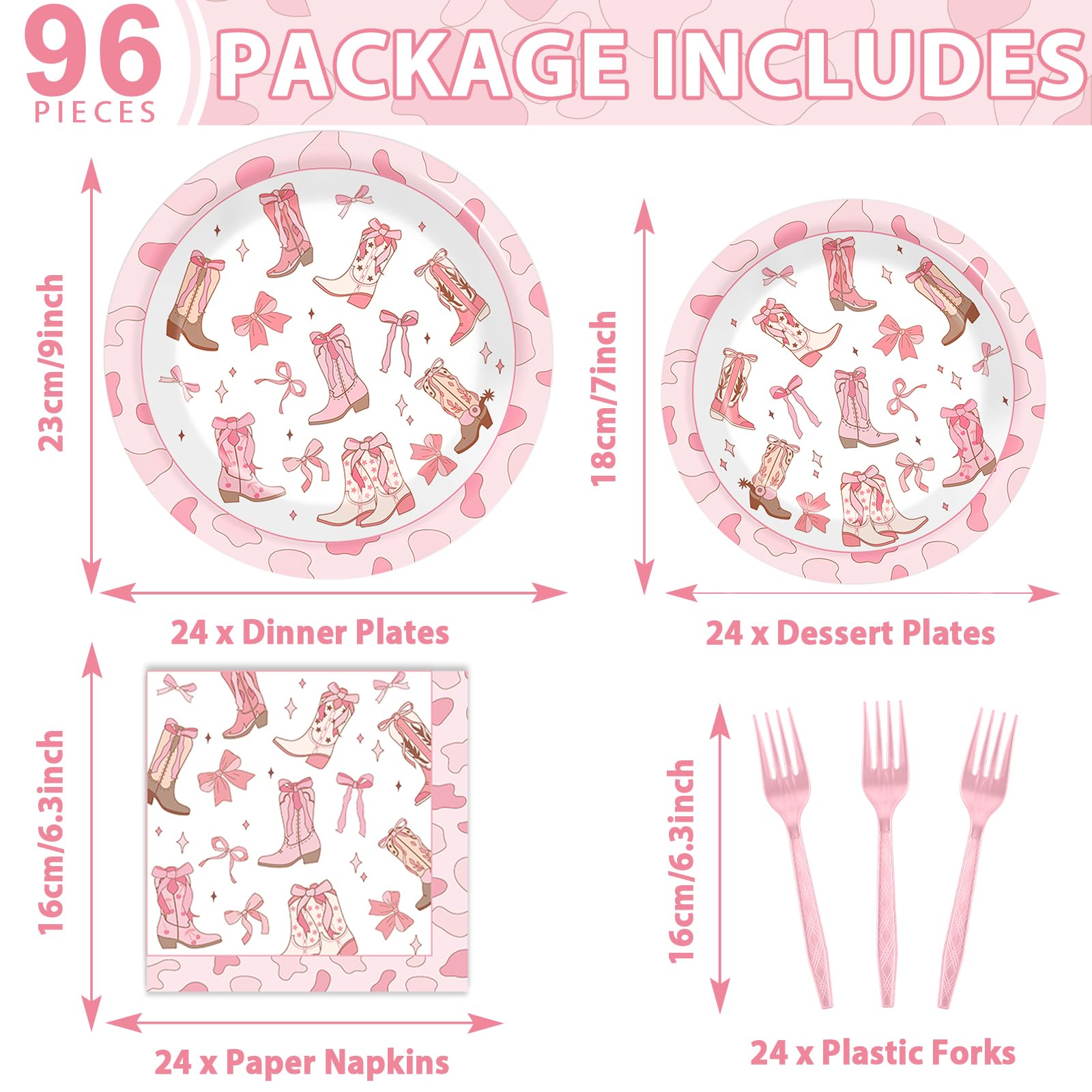 Justforjoyful coquette bow cowgirl plates 7 inch for courses and quick cleanup