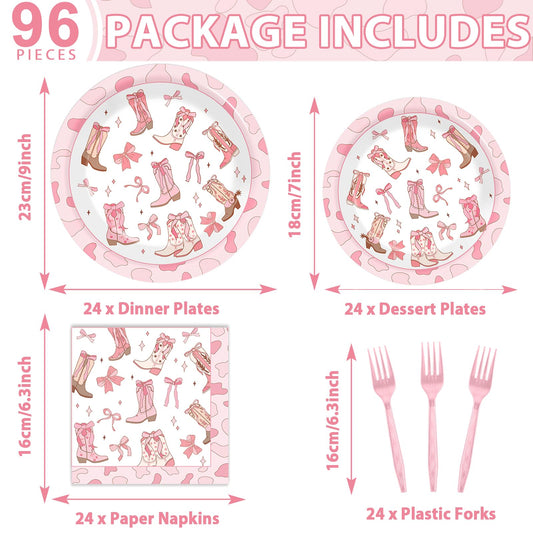 Justforjoyful coquette bow cowgirl plates 7 inch for courses and quick cleanup