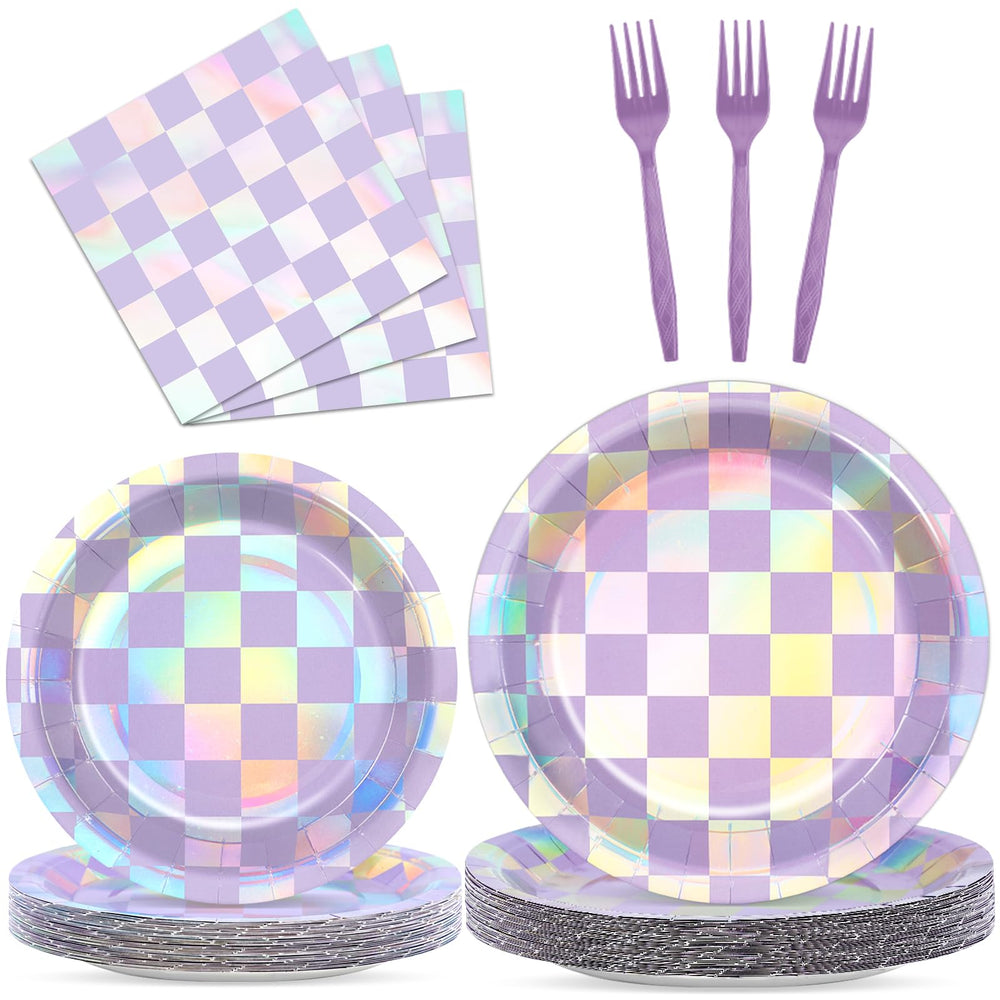 Justforjoyful iridescent birthday plates 9in brighten table settings with color-shifting shine.