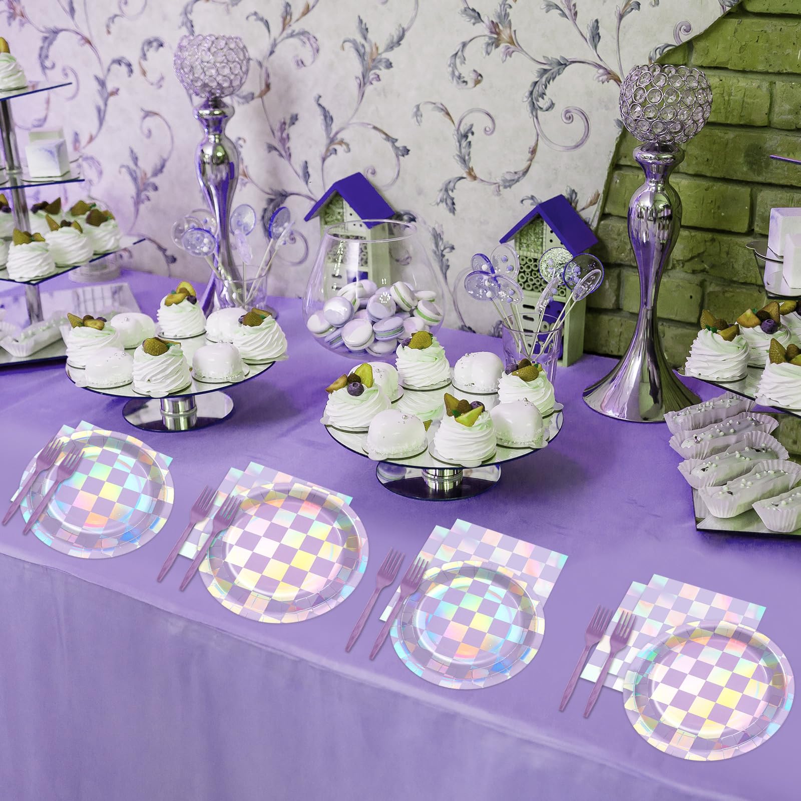 Justforjoyful iridescent party tableware set simplifies quick setup for stylish celebrations.