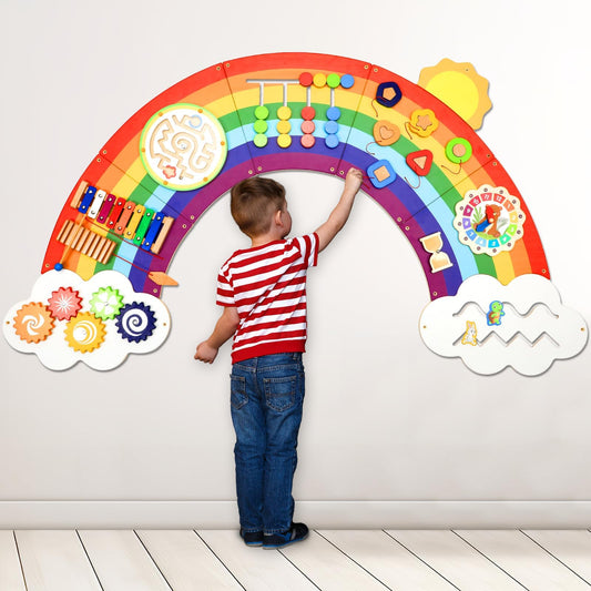 Justforjoyful Sunshine Rainbow Wall Panel designed for engaging color recognition and sensory play.