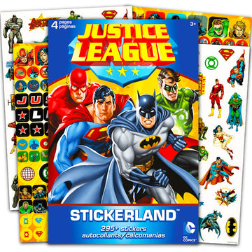 Justice League stickers pad with over 295 colorful designs across four pages for rewards