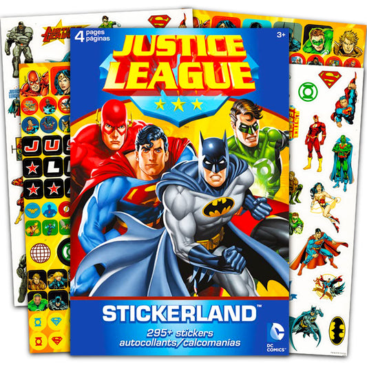 Justice League stickers pad with over 295 colorful designs across four pages for rewards