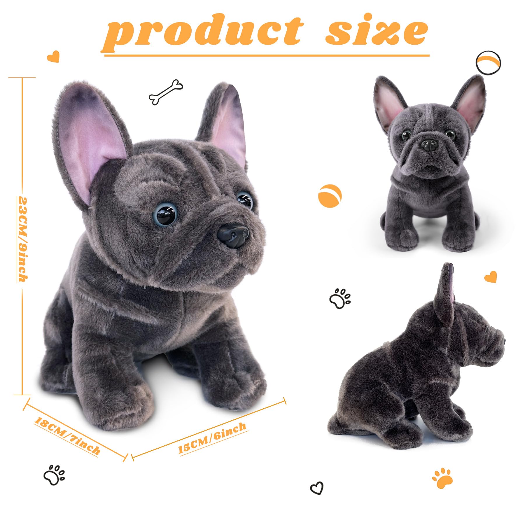 JUSTQUNSEEN detailed plush face captures bulldog expression for engaging pretend play.
