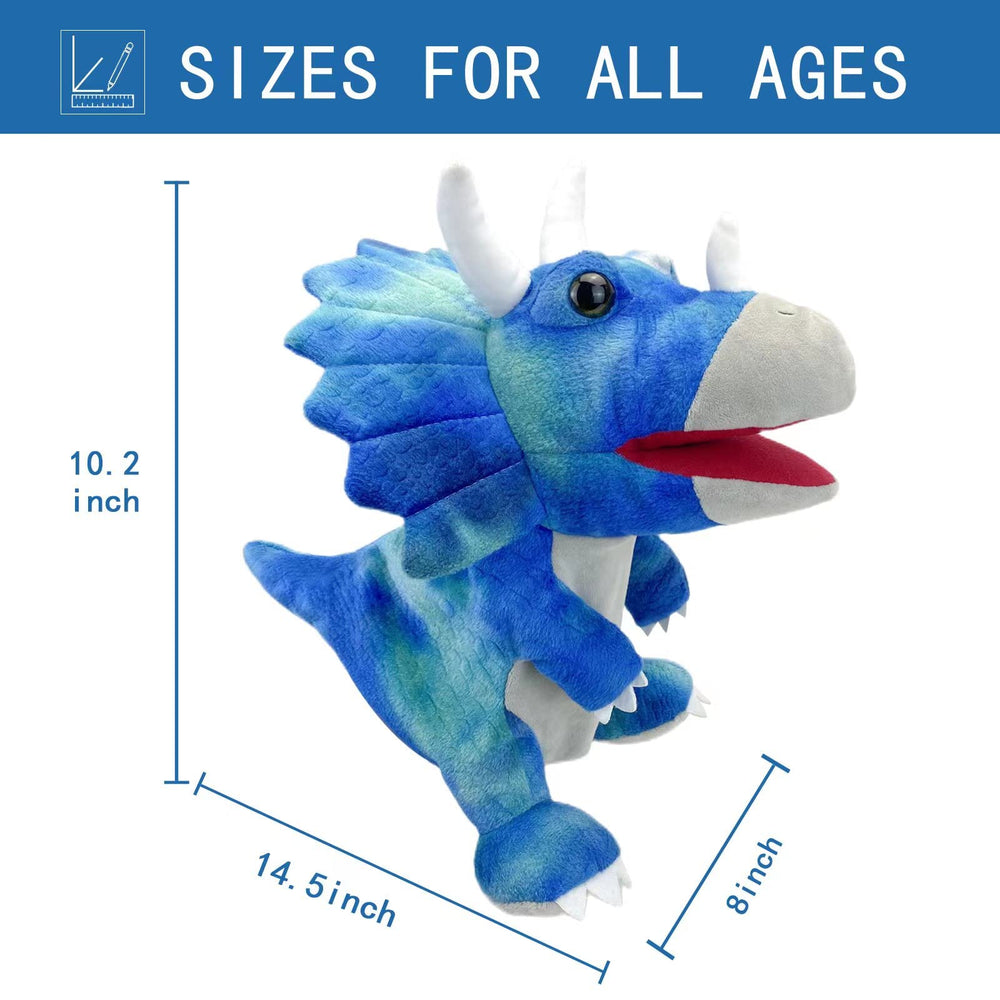 JUSTQUNSEEN dinosaur hand puppet highlights nails and eyes for expressive roles.