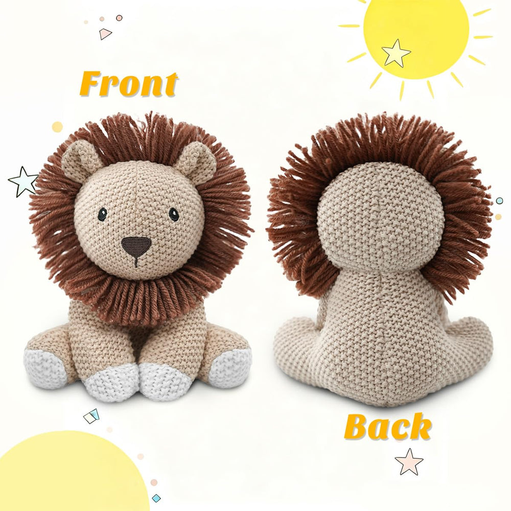 JUSTQUNSEEN Lion stuffed animal face detail with friendly expression
