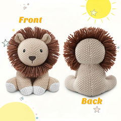 JUSTQUNSEEN Lion stuffed animal face detail with friendly expression