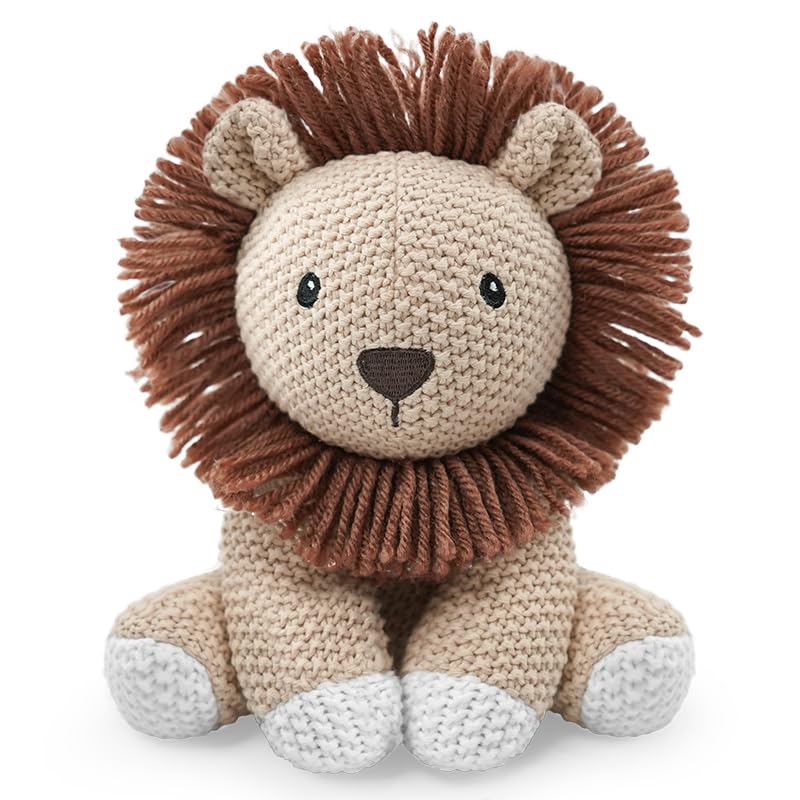 JUSTQUNSEEN Lion stuffed animal front view shows soft cotton plush for gentle play