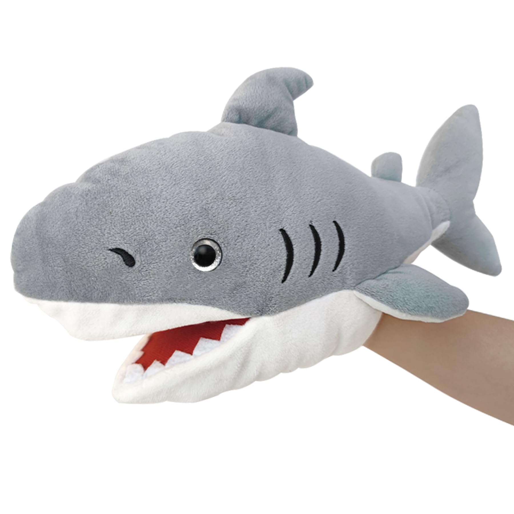 JUSTQUNSEEN shark puppet, 13-inch, soft plush for imaginative play