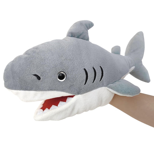 JUSTQUNSEEN shark puppet, 13-inch, soft plush for imaginative play