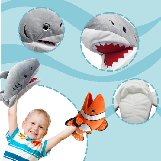 JUSTQUNSEEN shark puppet with moveable mouth for storytelling