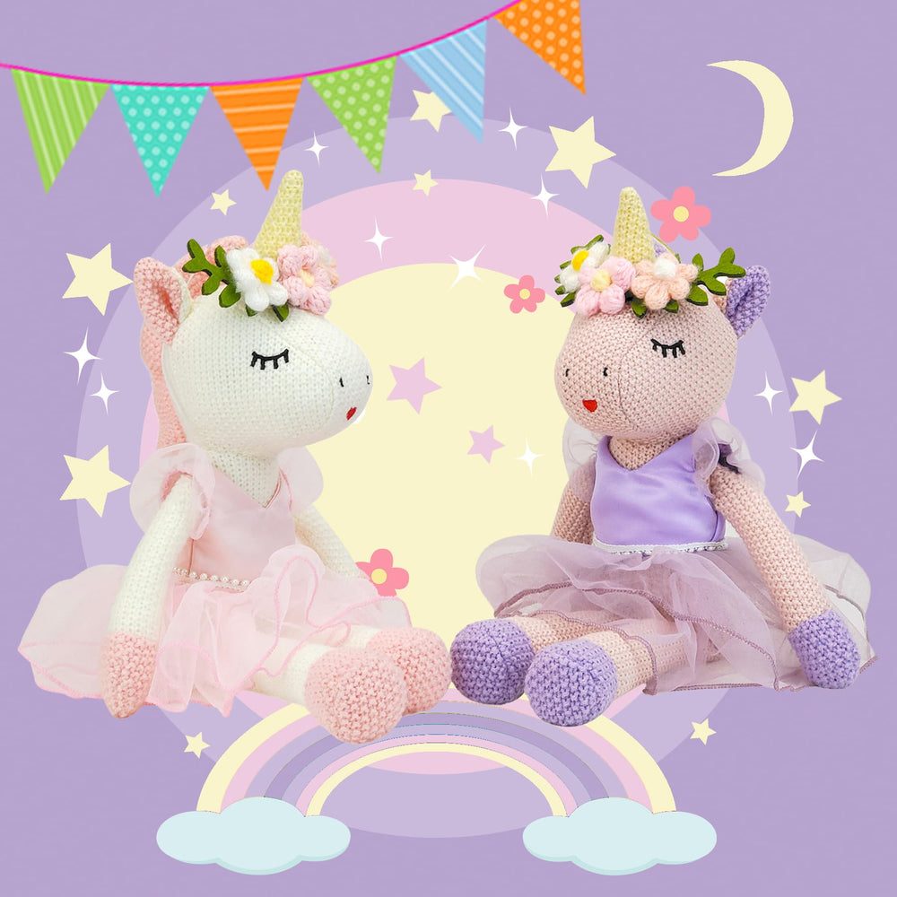 JUSTQUNSEEN satin-organza skirt on unicorn plush for elegant pretend princess play