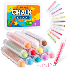 JustRed dustless chalk 12 colors in a box for vibrant, mess-free kid-friendly art indoors or outside.