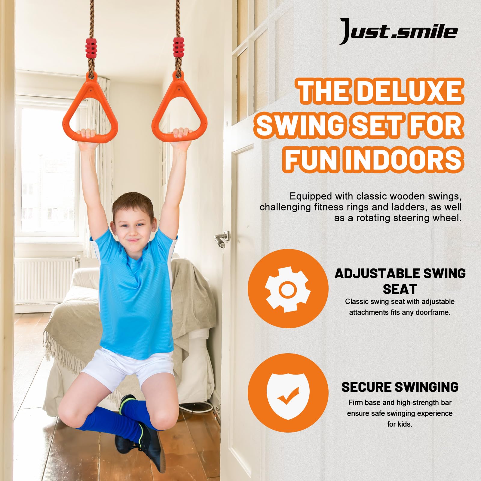 Just.smile doorway swing rotating disc adds dynamic twisting movements for activity.