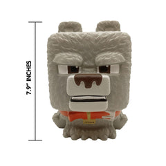 Just Toys Minecraft Dennis the Wolf side view highlights durable, slow-rise plush ideal for stress relief.