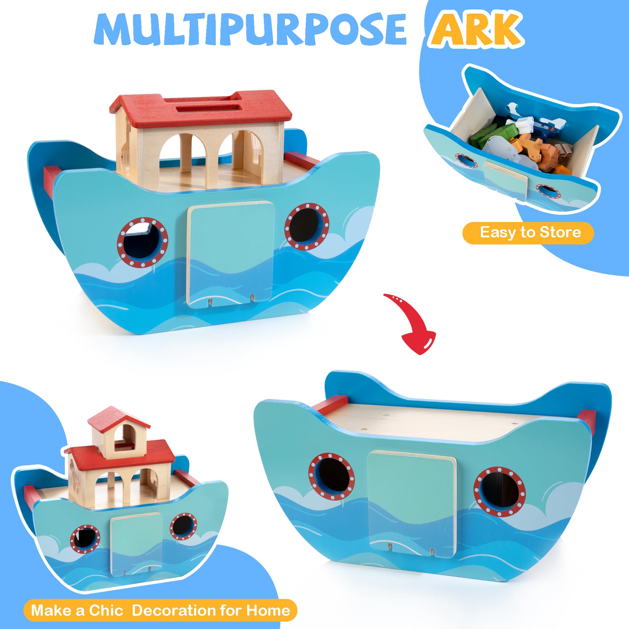 JUSTWOOD Noahs Ark giraffes and elephants set encourages matching and fine motor skills.