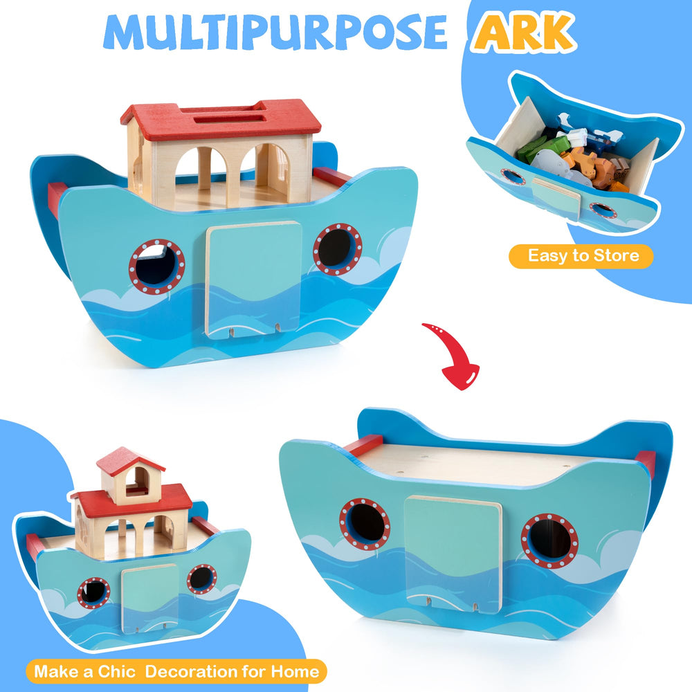 JUSTWOOD Noahs Ark giraffes and elephants set encourages matching and fine motor skills.
