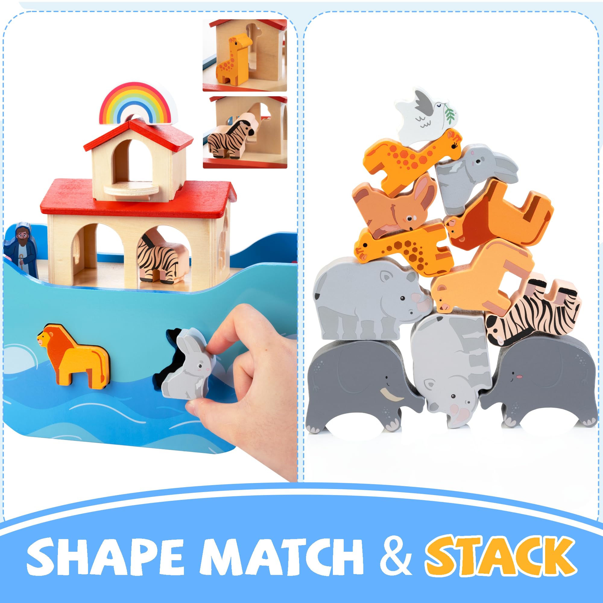 JUSTWOOD Noahs Ark rainbow adds colorful storytelling prompts during playtime.