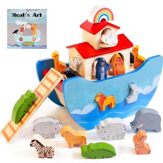 JUSTWOOD Noahs Ark toy animals for sorting and imaginative play.