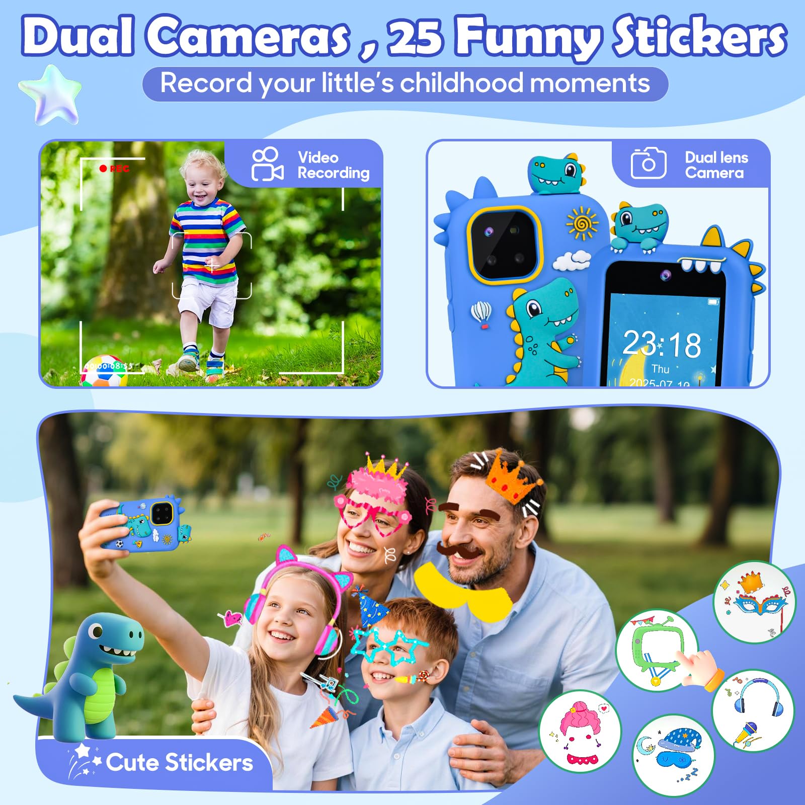 Jusvenmt dinosaur phone back view, sturdy build and safety-focused materials.