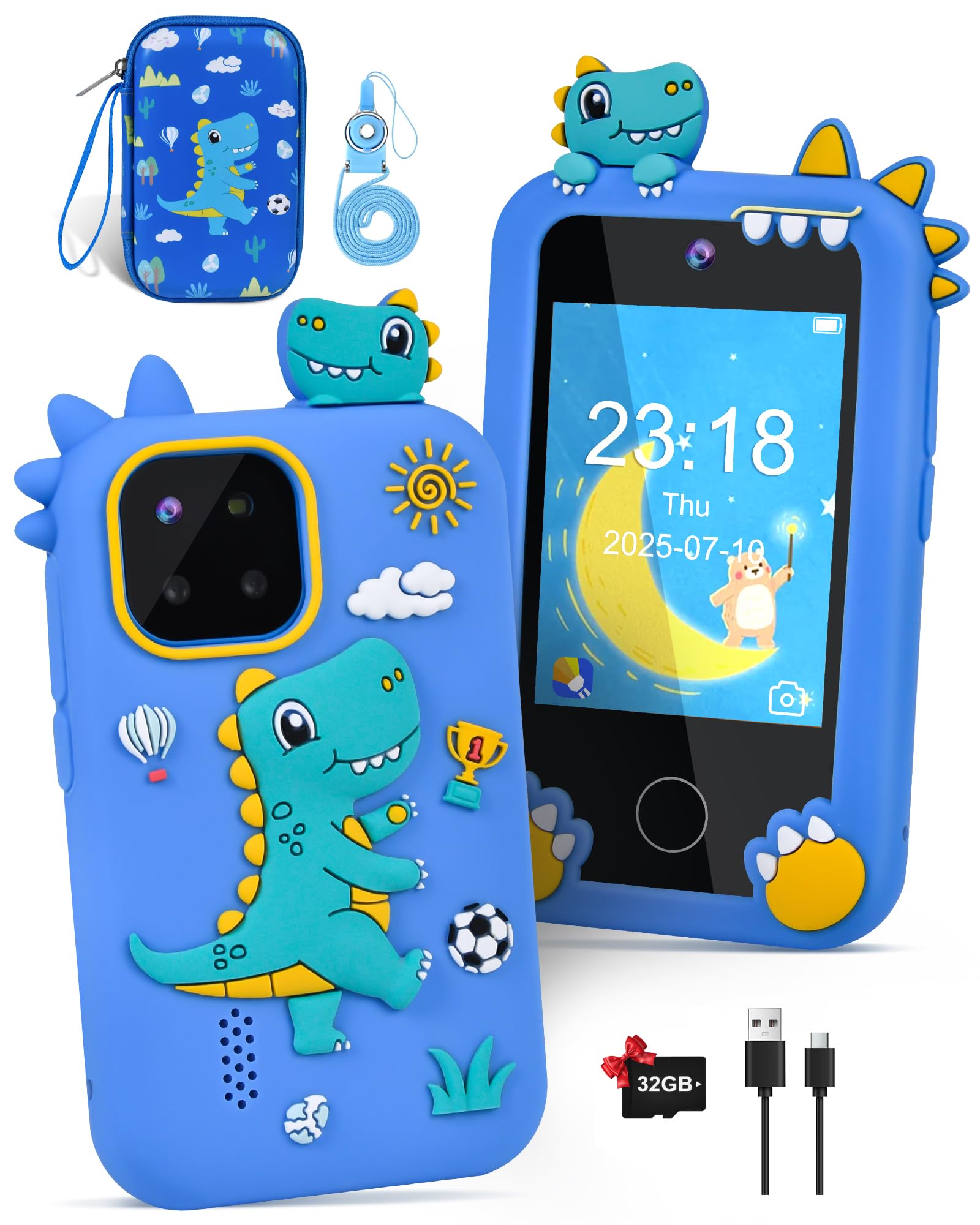 Jusvenmt dinosaur phone front view, kid-friendly design for imaginative play.