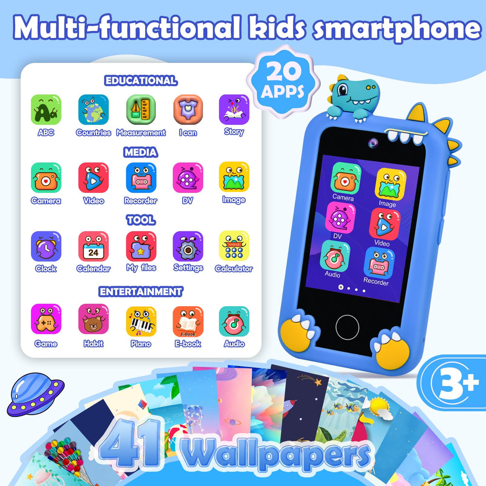 Jusvenmt dinosaur phone side view, compact and portable for travel-friendly learning.