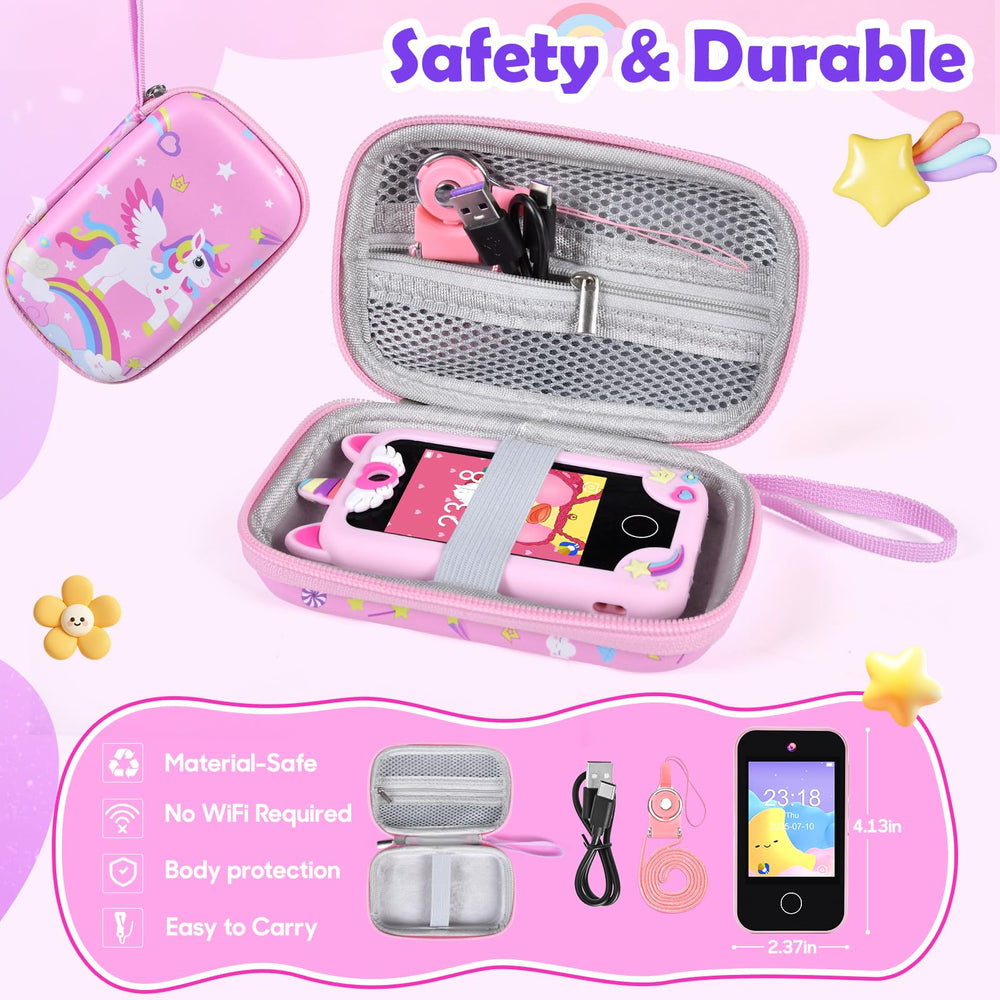 Jusvenmt Kids Phone protective pouch demonstrates secure, portable storage.