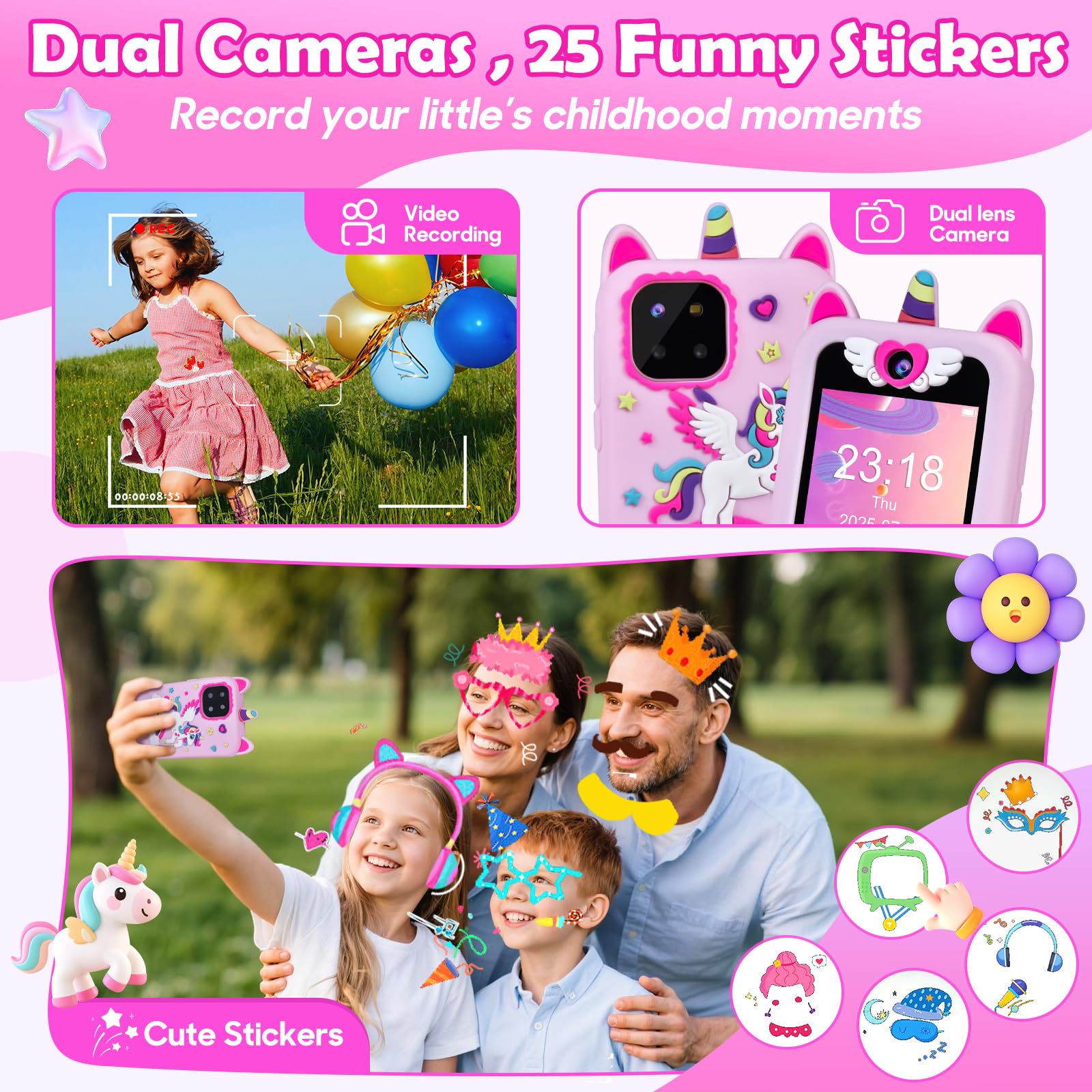 Jusvenmt Kids Phone screen-ips-2-8 with vibrant display for playful learning.