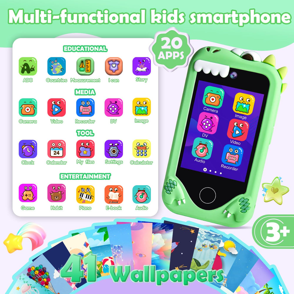 Jusvenmt Kids Smart Phone dinosaur case detail highlights kid-safe silicone protection