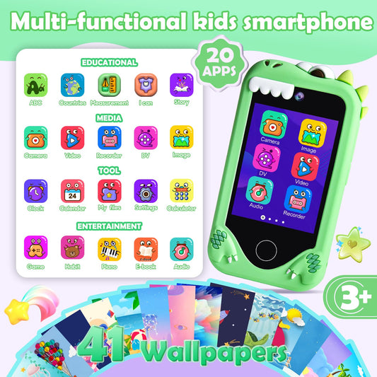 Jusvenmt Kids Smart Phone dinosaur case detail highlights kid-safe silicone protection